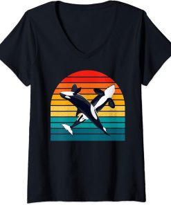 Womens Orca Retro - Killer Whale Orcas Love Vintage Men Women Kids V-Neck T-Shirt