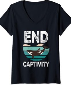 Womens End Captivity Orca Sea Mamal Lover V-Neck T-Shirt