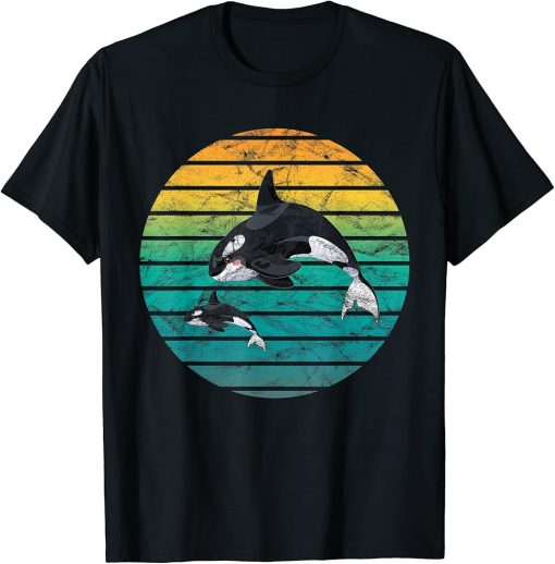 Cool Vintage Sunset Whale Watching - Orca Watching T-Shirt