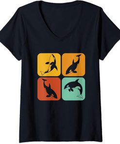 Womens Retro Orcas I Aesthetic Orcas I Orca Whale I Orca V-Neck T-Shirt